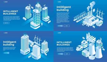 Intelligent building banner set, isometric style vector