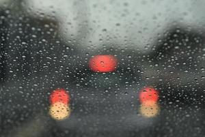 Raining while driving, view from inside photo