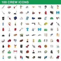 100 crew icons set, cartoon style vector