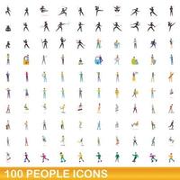 100 people icons set, cartoon style vector