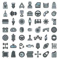 Car parts icons set, outline style