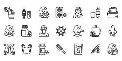 Flu icons set, outline style vector