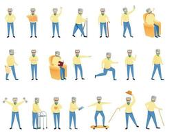 Grandfather icons set, cartoon style vector