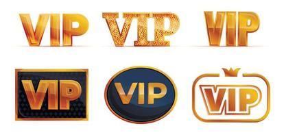 Vip icons set, cartoon style vector