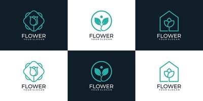 Set of minimal linear beauty flowers logo boutique health wellness inspiration