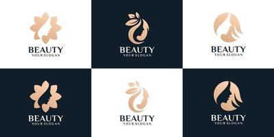 Set of beauty feminine woman hairstyle silhouette logo design vector