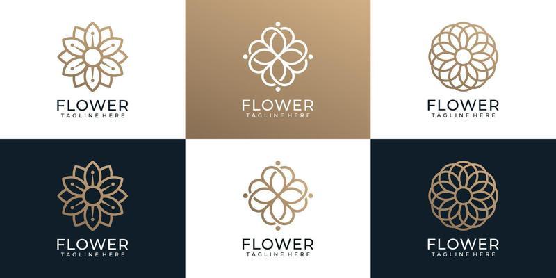 Set of minimalist fashion ornament logo flower spa yoga