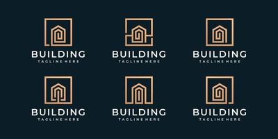 conjunto de vector de logotipo de bienes raíces de construcción de monograma creativo