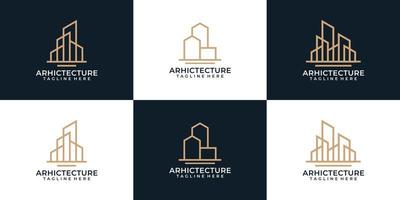 conjunto de monograma mínimo arquitectura construcción logotipo diseño industria ciudad horizonte símbolo vector