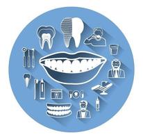 Modern flat dental icons set with long shadow effect vector