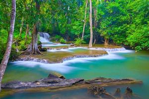 the great waterfall in Thailand, the Onsen atmosphere. beautiful deep forest waterfall in Thailand. photo