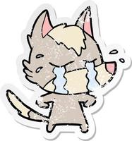 distressed sticker of a cartoon crying wolf vector