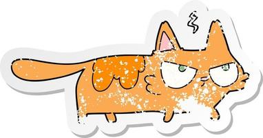 distressed sticker of a cartoon angry cat vector