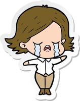 sticker of a cartoon girl crying vector