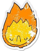 distressed sticker of a cartoon unhappy flame vector