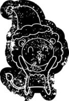 caricatura de león riendo icono angustiado de un sombrero de santa vector