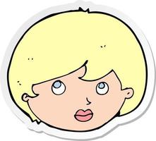 sticker of a cartoon female face looking upwards vector