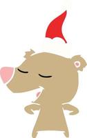 flat color illustration of a bear wearing santa hat vector