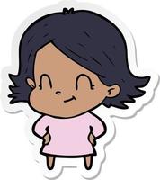 sticker of a cartoon friendly girl vector