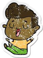 distressed sticker of a happy cartoon man vector