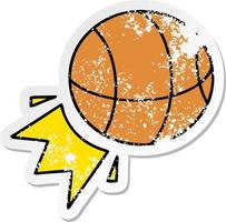 pegatina angustiada de una linda pelota de baloncesto de dibujos animados vector