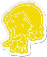 cartoon sticker of a cute kawaii lady vector