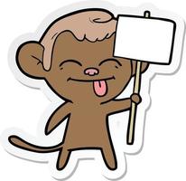 sticker of a funny cartoon monkey with placard vector