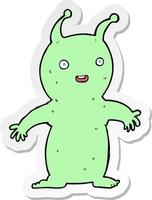 sticker of a cartoon happy little alien vector