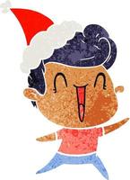 retro cartoon of a excited man wearing santa hat vector
