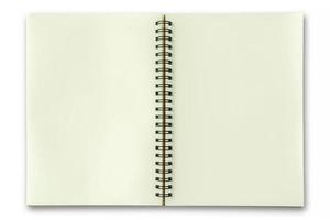 cuaderno amarillo abierto en blanco con sombra foto