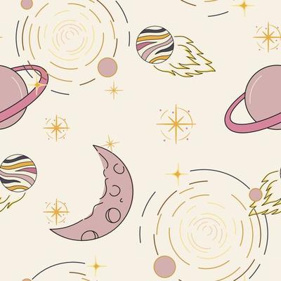 CUTE PASTEL GALAXY SPACE PATTERN DESIGN. VECTOR SEAMLESS DESIGN ILLUSTRATION