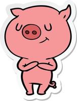 sticker of a happy cartoon pig vector