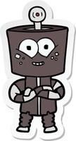 sticker of a happy cartoon robot vector