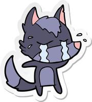 sticker of a cartoon crying wolf vector