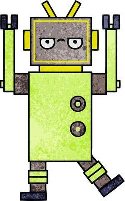 retro grunge texture cartoon robot