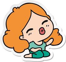 sticker cartoon of cute kawaii girl vector