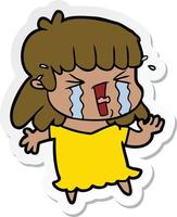 sticker of a cartoon woman in tears vector