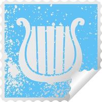 distressed square peeling sticker symbol golden harp vector