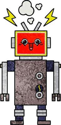 retro grunge texture cartoon happy robot