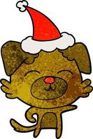textured cartoon of a dog pointing wearing santa hat vector