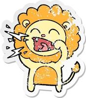 distressed sticker of a cartoon roaring lion vector