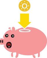 flat color retro cartoon piggy bank vector