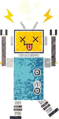 retro illustration style cartoon robot malfunction