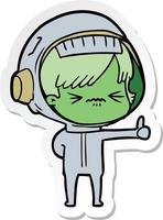 sticker of a annoyed cartoon space girl giving thumbs up sign vector