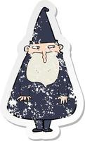 retro distressed sticker of a cartoon wizard vector