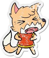 distressed sticker of a angry cartoon fox vector