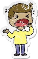 distressed sticker of a cartoon shouting man vector