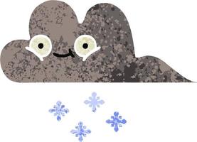 nube de nieve de tormenta de dibujos animados de estilo de ilustración retro vector