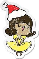 christmas distressed sticker cartoon of kawaii girl vector