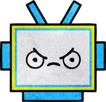 cabeza de robot de dibujos animados de textura grunge retro vector